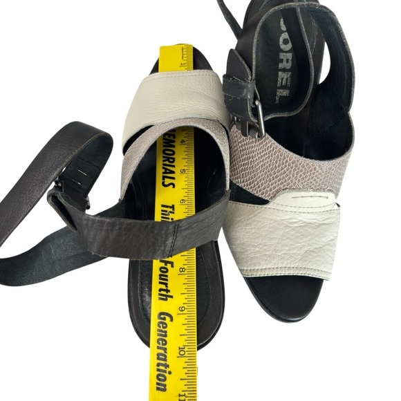 Sorel After Hours Sandal Comfy Strappy Wedge in Black White Grey Leather Size 9 - Picture 14 of 14